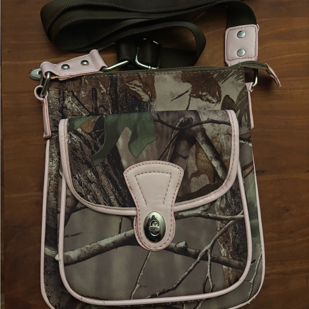 Camouflage Crossbody Bag with Pink Accents